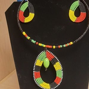 Handmade african beaded chocker and earing set